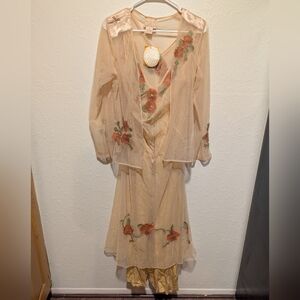 Nwt April Cornell Dress Yellow Floral Nylon Maxi With Jacket Embroidered Small